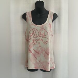 Lucky Brand Tank Top, Size Large, White Pink